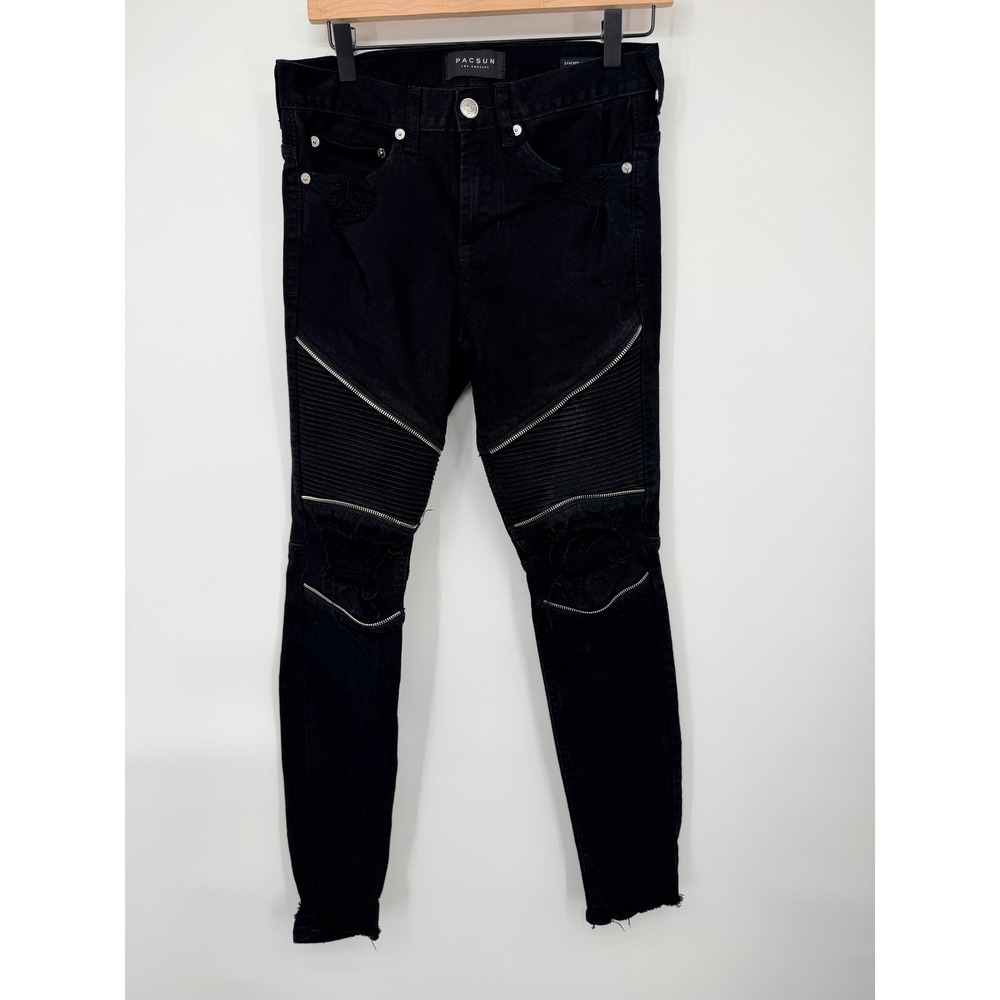 PacSun Stacked Skinny Jeans Mens 28x30 Black Good Distressed Comfort Stretch